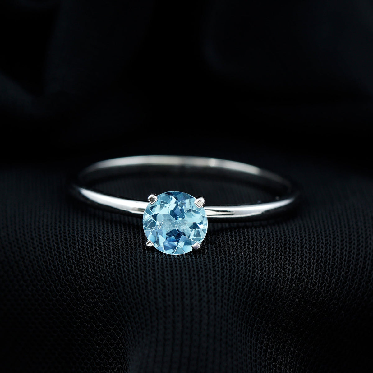 Aquamarine Solitaire Ring – Blue Gemstone 6MM Round Peg Head Setting