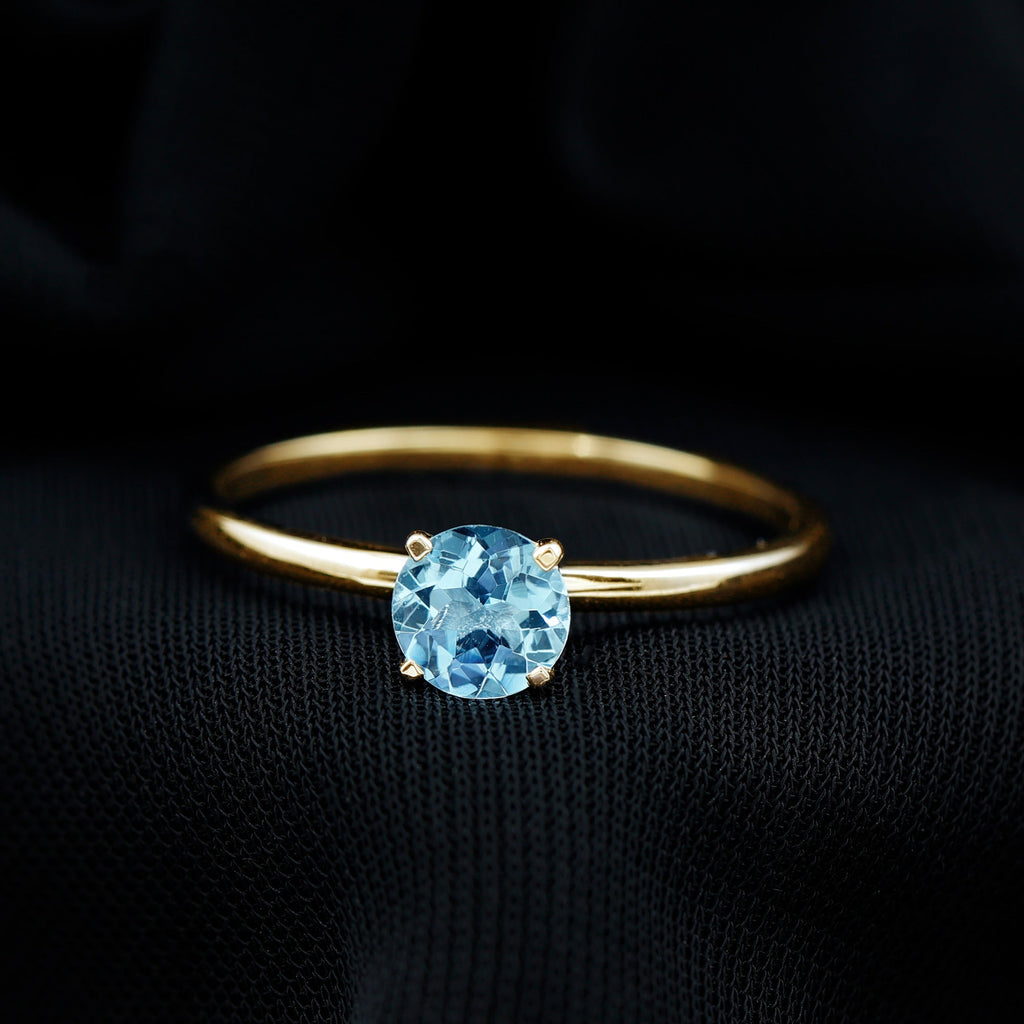 Aquamarine Solitaire Ring – Blue Gemstone 6MM Round Peg Head Setting