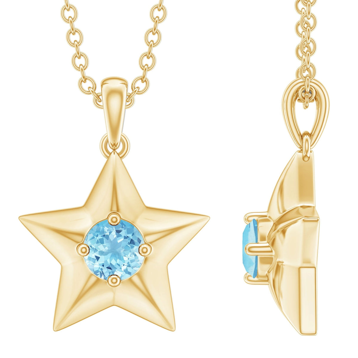 Aquamarine Star Necklace – Natural Blue Gemstone Pendant With Prong Setting