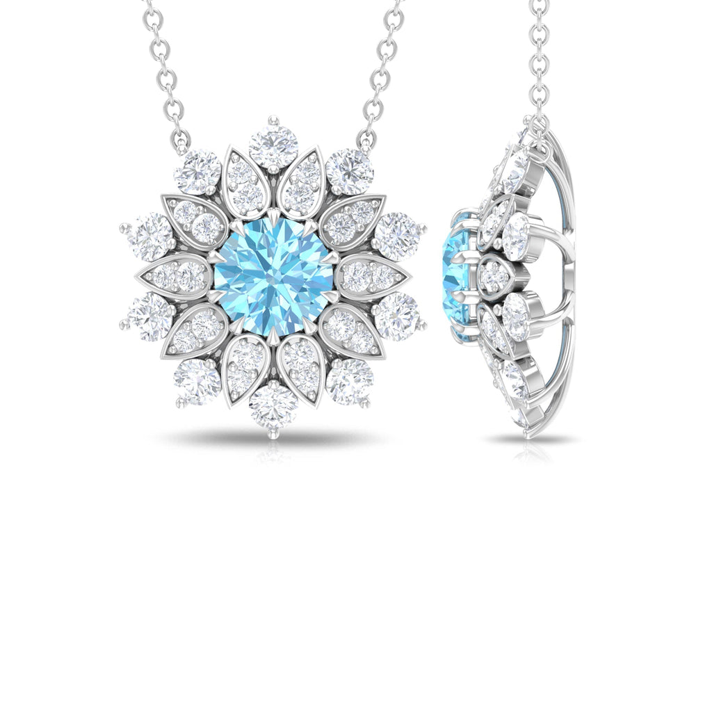 Aquamarine Statement Necklace – Floral Pendant with AAA Grade Blue Gemstone