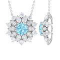 Aquamarine Statement Necklace – Floral Pendant with AAA Grade Blue Gemstone
