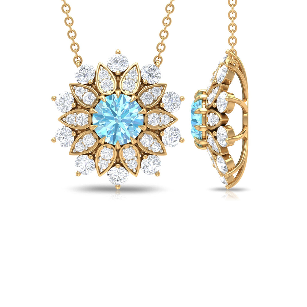 Aquamarine Statement Necklace – Floral Pendant with AAA Grade Blue Gemstone