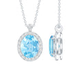 Aquamarine Statement Necklace – Oval Aquamarine Pendant With Halo Design