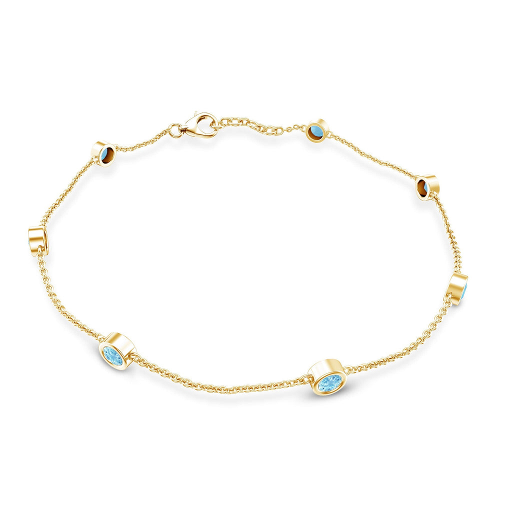 Aquamarine Station Bracelet – Bezel Set Round Cut Blue Gemstone Jewelry