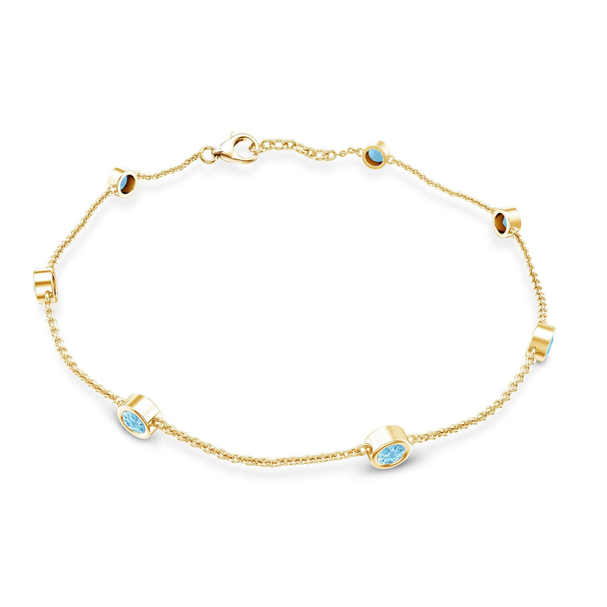 Aquamarine Station Bracelet – Bezel Set Round Cut Blue Gemstone Jewelry