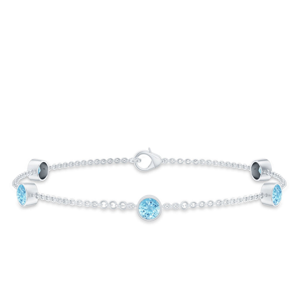 Aquamarine Station Bracelet – Slim Chain Bracelet With Bezel Setting