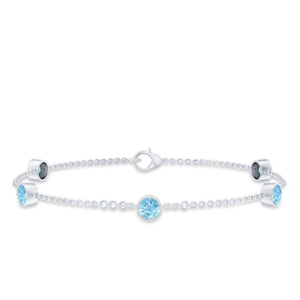 Aquamarine Station Bracelet – Slim Chain Bracelet With Bezel Setting