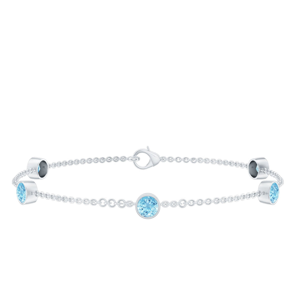 Aquamarine Station Bracelet – Slim Chain Bracelet With Bezel Setting