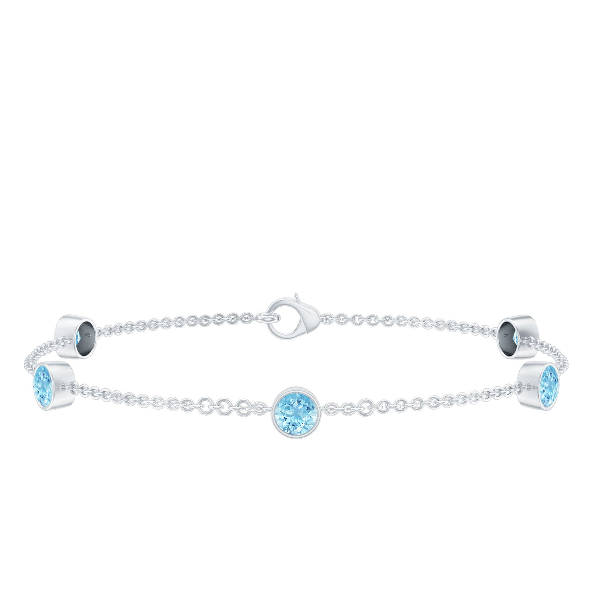 Aquamarine Station Bracelet – Slim Chain Bracelet With Bezel Setting