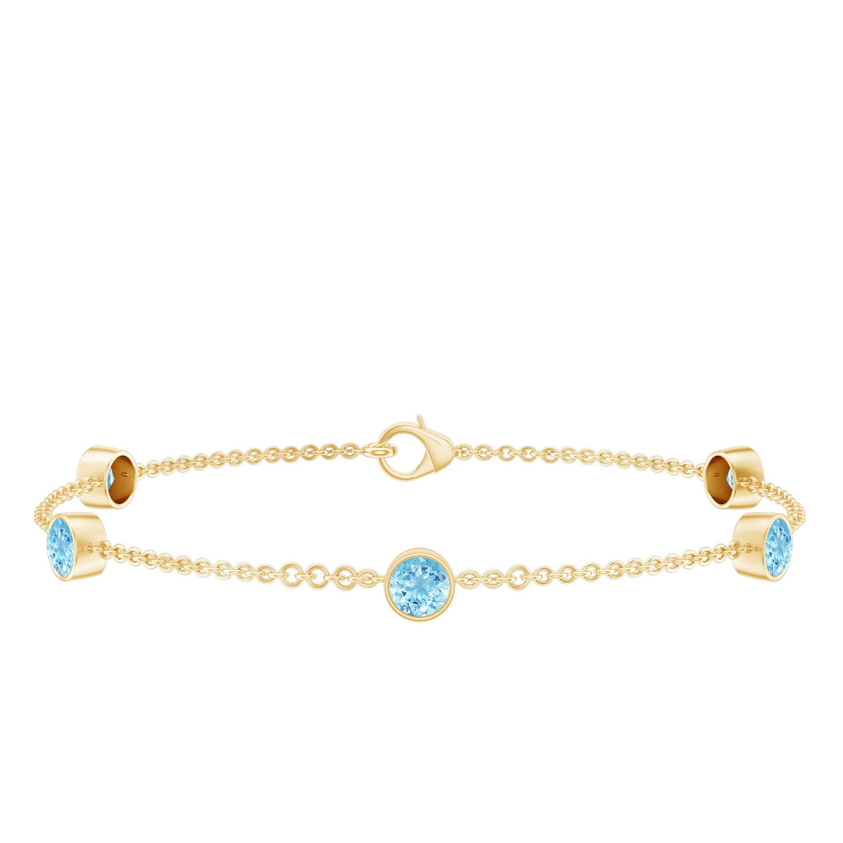 Aquamarine Station Bracelet – Slim Chain Bracelet With Bezel Setting
