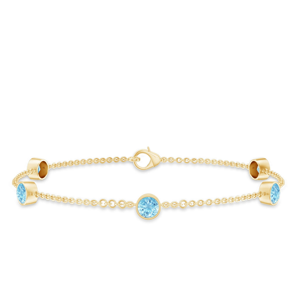Aquamarine Station Bracelet – Slim Chain Bracelet With Bezel Setting