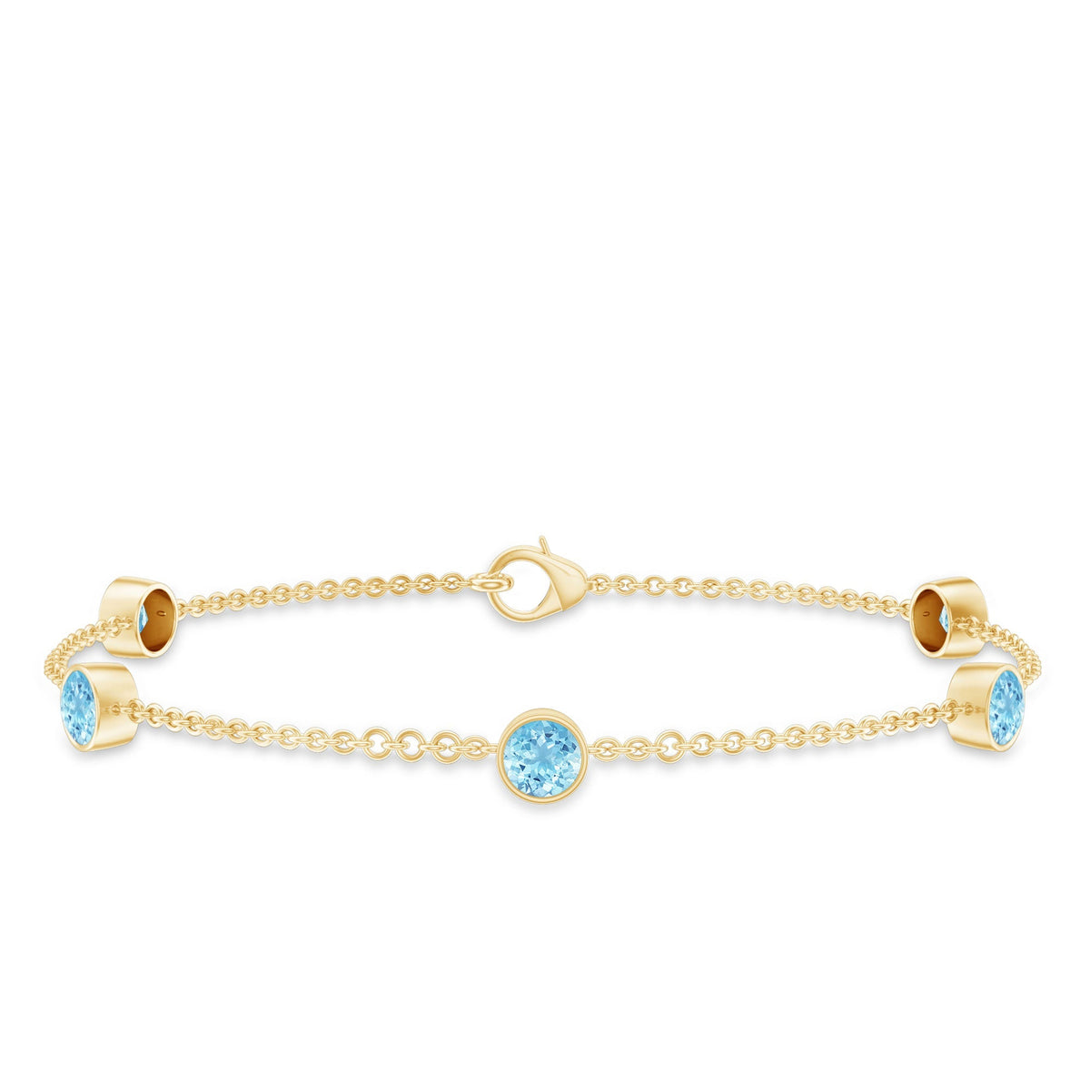 Aquamarine Station Bracelet – Slim Chain Bracelet With Bezel Setting