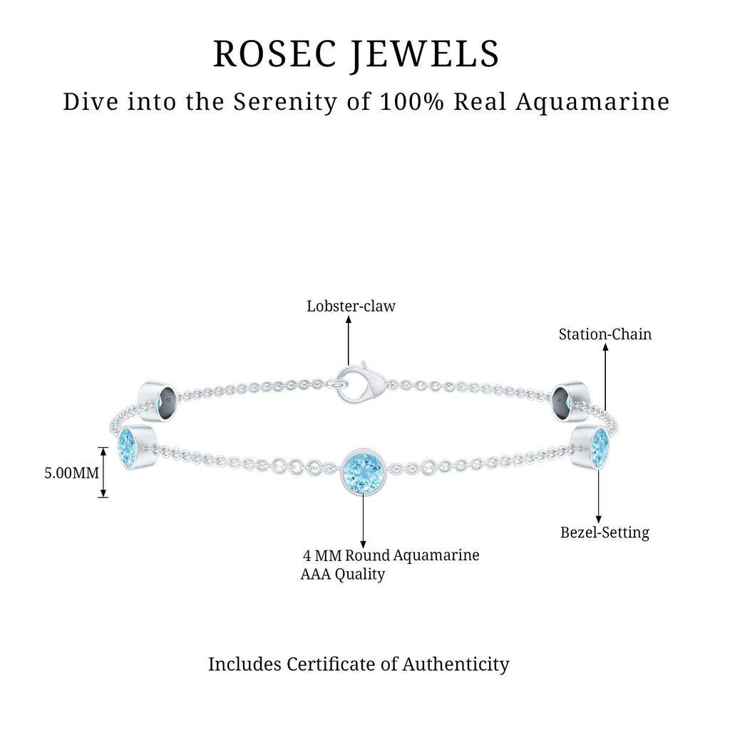 Aquamarine Station Bracelet – Slim Chain Bracelet With Bezel Setting