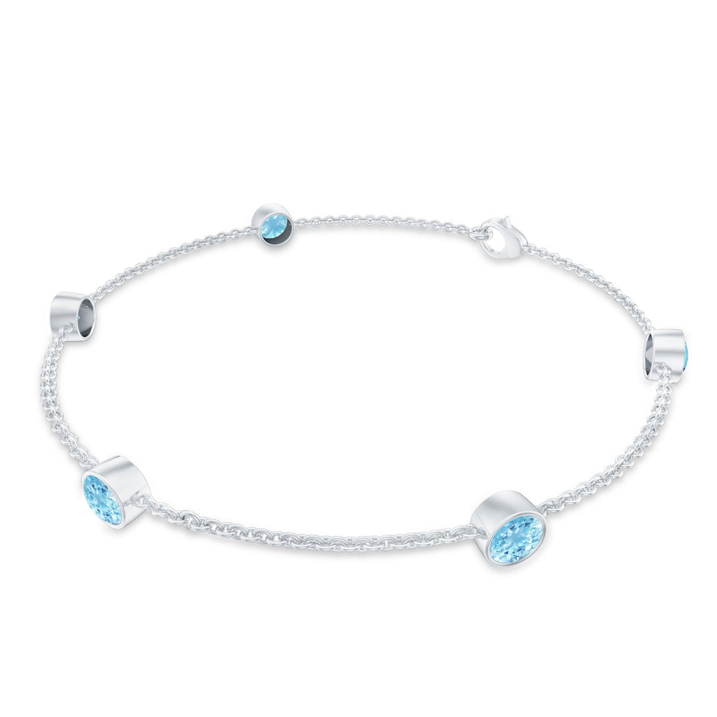 Aquamarine Station Bracelet – Slim Chain Bracelet With Bezel Setting