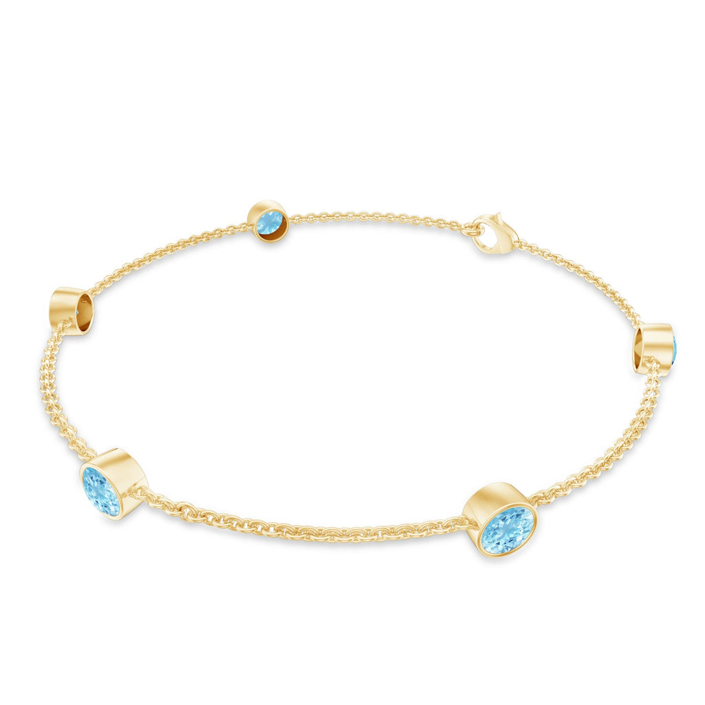 Aquamarine Station Bracelet – Slim Chain Bracelet With Bezel Setting