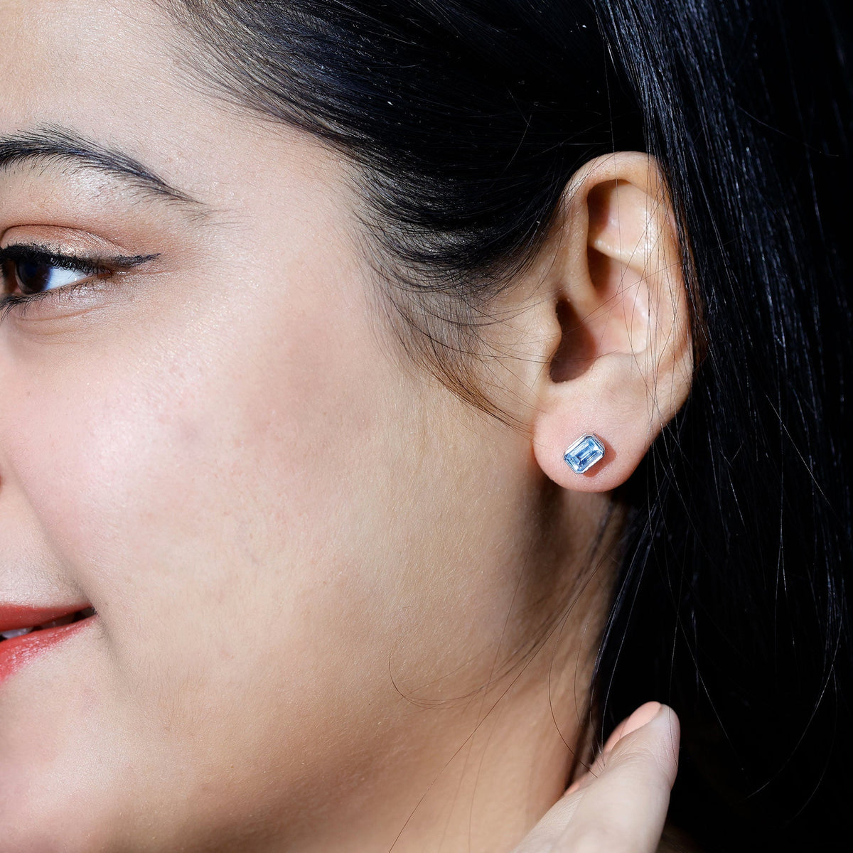 Aquamarine Stud Earrings – 1.2 Carat Emerald Cut Blue Gemstone Studs in Sterling Silver