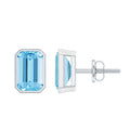 Aquamarine Stud Earrings – 1.2 Carat Emerald Cut Blue Gemstone Studs in Sterling Silver