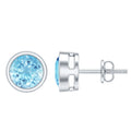 Aquamarine Stud Earrings – 1.6 Carat Round Blue Gemstones | Bezel Setting