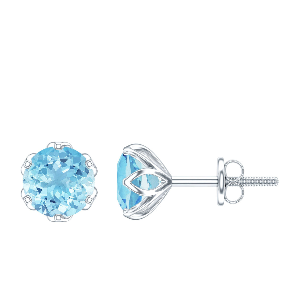 Aquamarine Stud Earrings – AAA Quality Blue Gemstone In Lotus Basket Setting