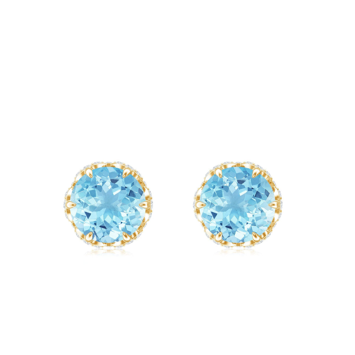 Aquamarine Stud Earrings – Diamond Floral Screw Back Blue Gemstone Studs