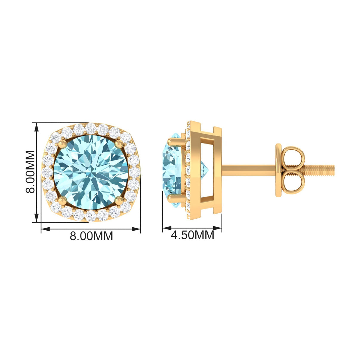 Aquamarine Stud Earrings – Diamond Halo Earrings with Blue Gemstone Accents