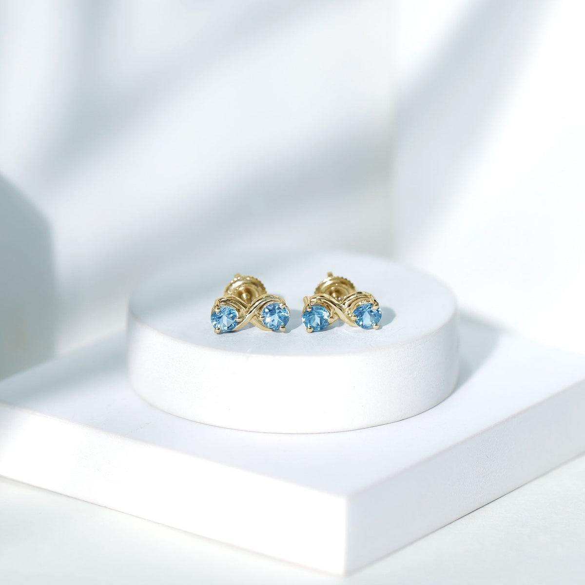 Aquamarine Stud Earrings – Elegant Infinity Design with Real Aquamarine Gems