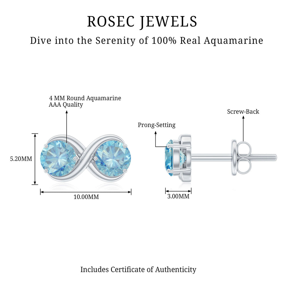 Aquamarine Stud Earrings – Elegant Infinity Design with Real Aquamarine Gems