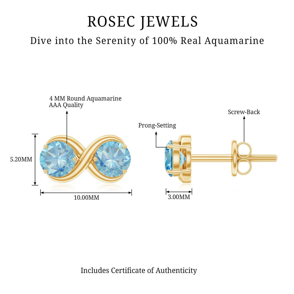 Aquamarine Stud Earrings – Elegant Infinity Design with Real Aquamarine Gems