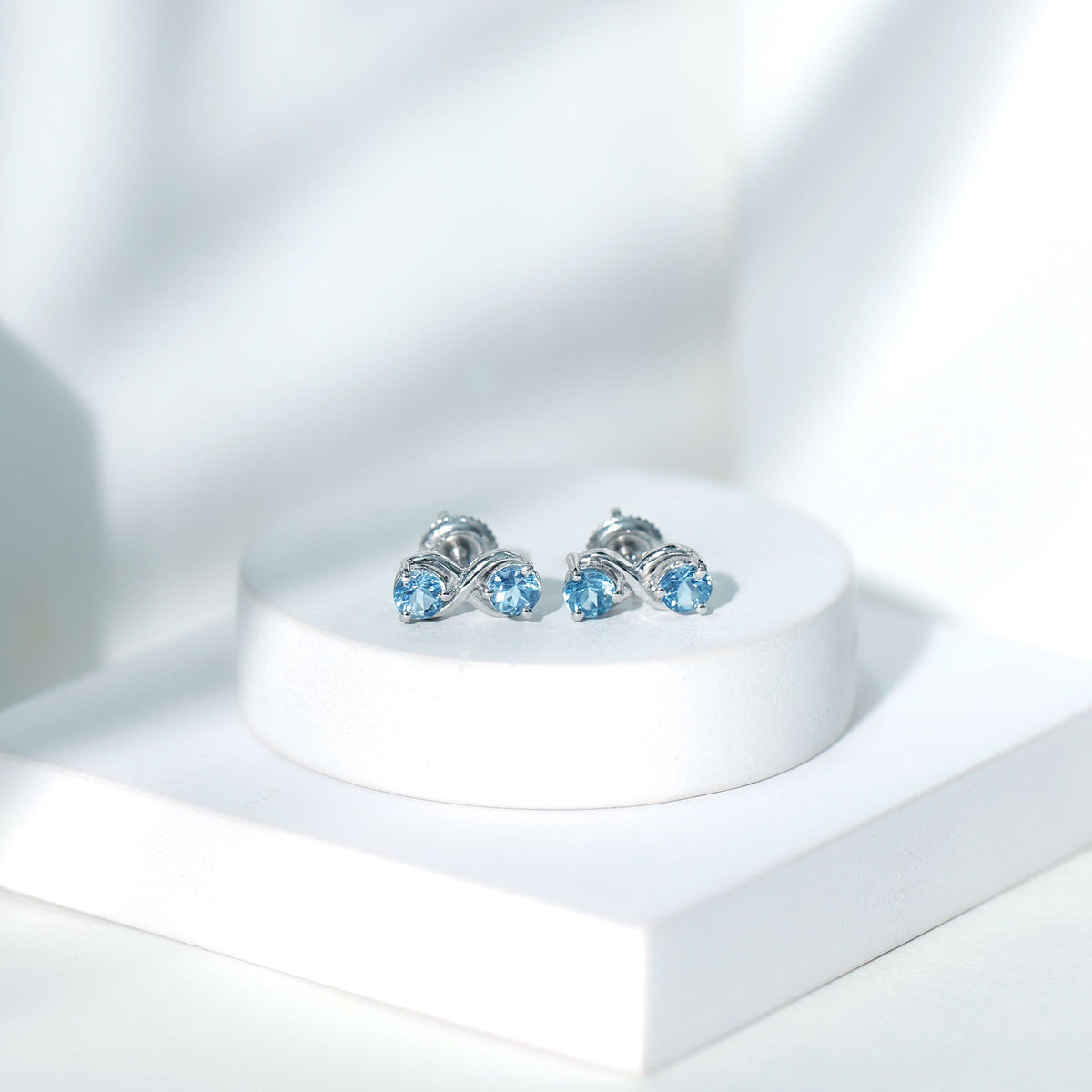 Aquamarine Stud Earrings – Elegant Infinity Design with Real Aquamarine Gems