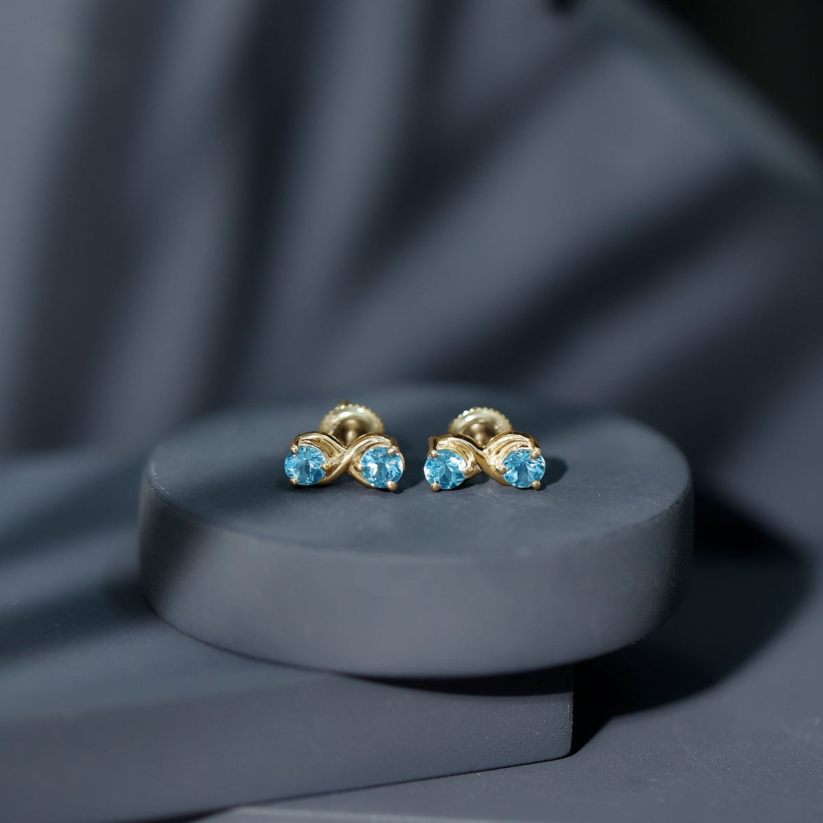 Aquamarine Stud Earrings – Elegant Infinity Design with Real Aquamarine Gems