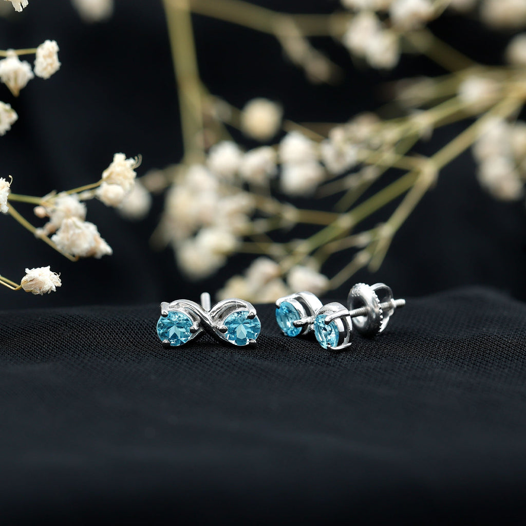 Aquamarine Stud Earrings – Elegant Infinity Design with Real Aquamarine Gems