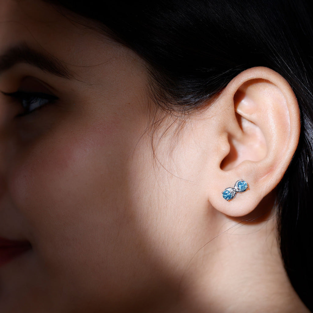 Aquamarine Stud Earrings – Elegant Infinity Design with Real Aquamarine Gems