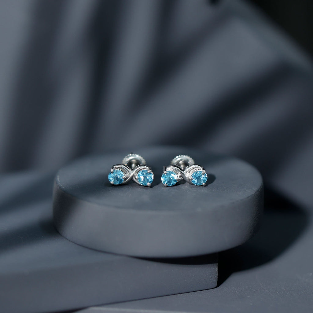 Aquamarine Stud Earrings – Elegant Infinity Design with Real Aquamarine Gems