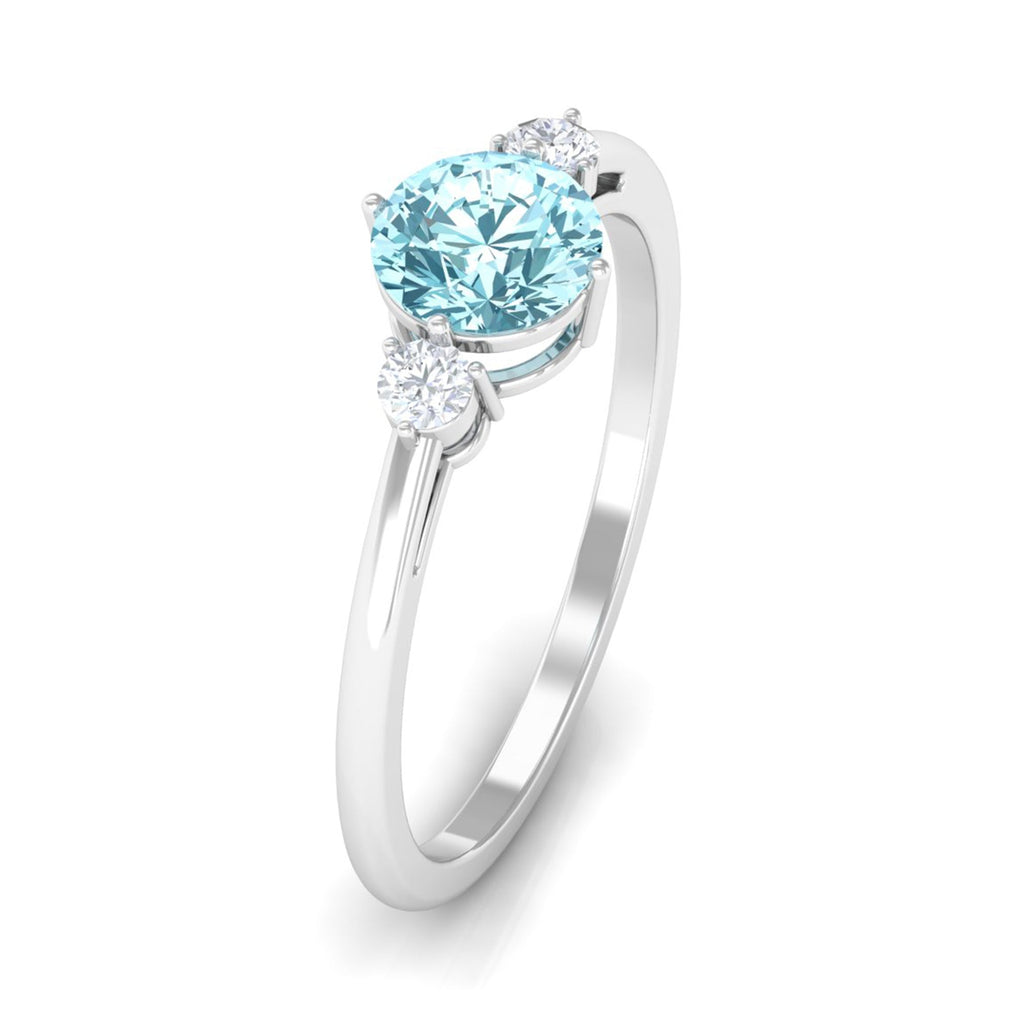 Aquamarine Three Stone Ring – Minimal Engagement Ring with Diamond Accent