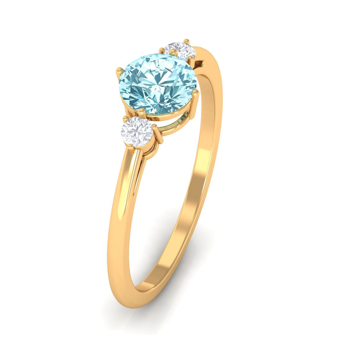 Aquamarine Three Stone Ring – Minimal Engagement Ring with Diamond Accent