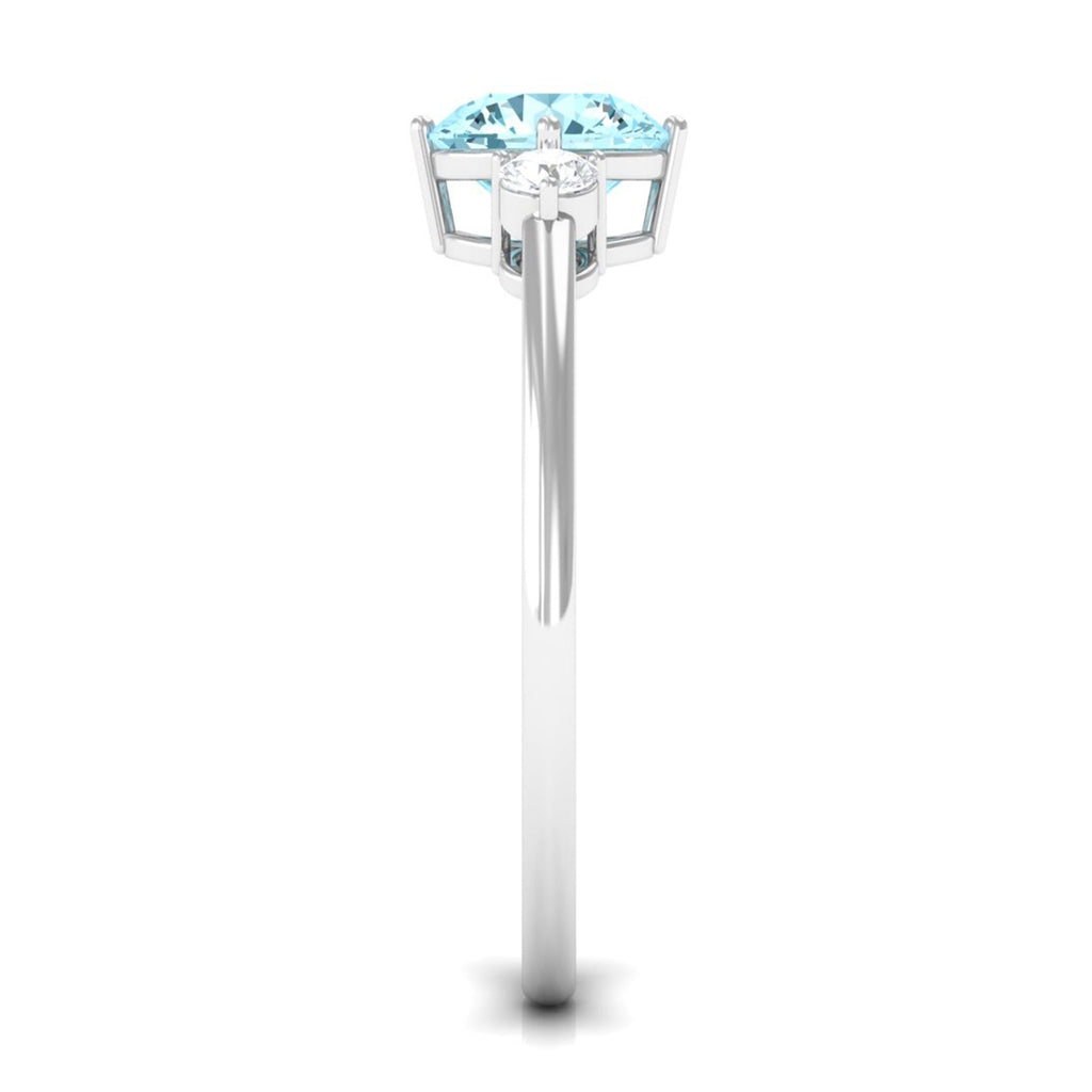 Aquamarine Three Stone Ring – Minimal Engagement Ring with Diamond Accent