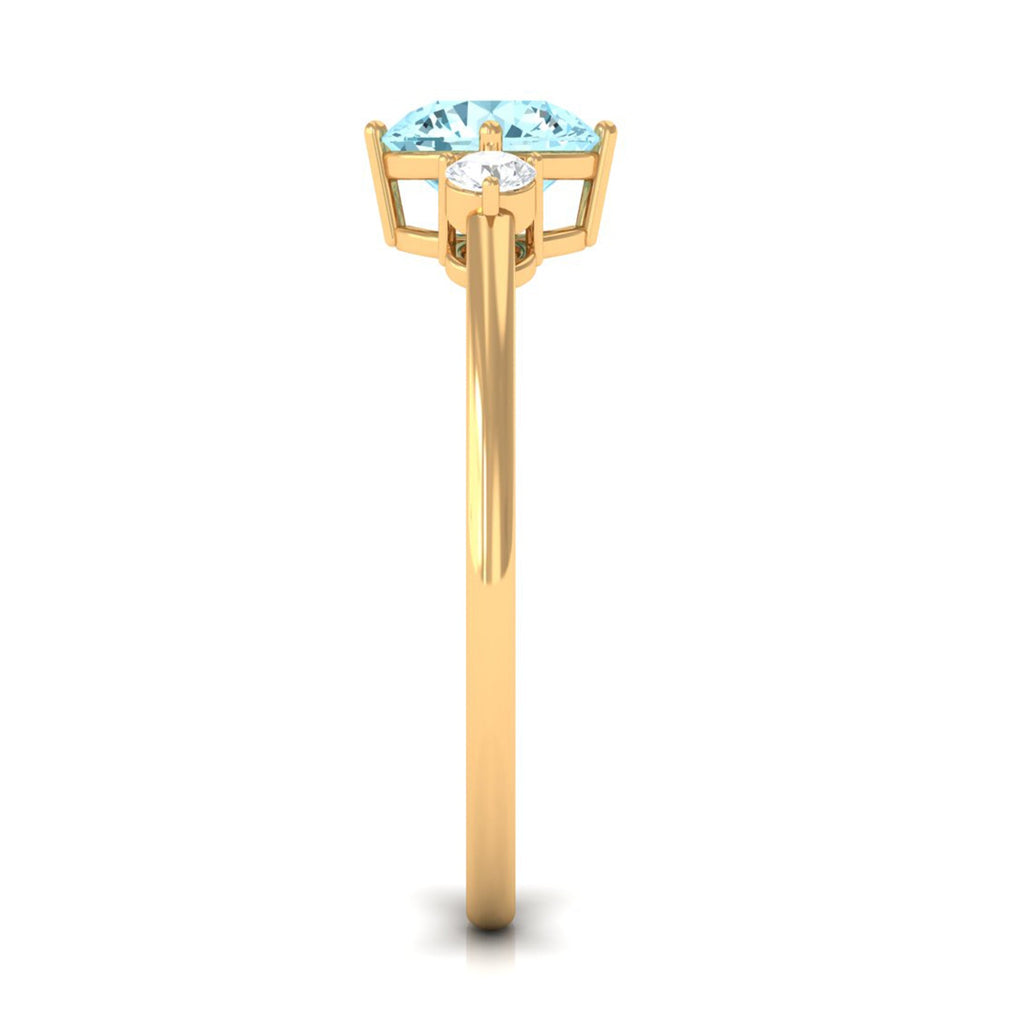 Aquamarine Three Stone Ring – Minimal Engagement Ring with Diamond Accent