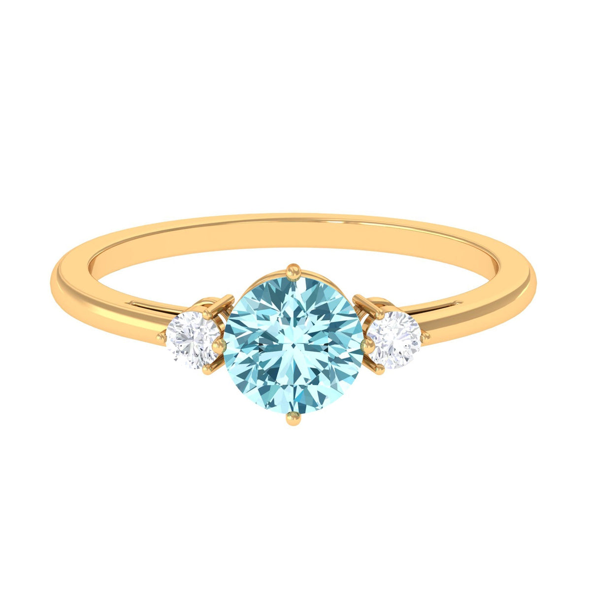 Aquamarine Three Stone Ring – Minimal Engagement Ring with Diamond Accent