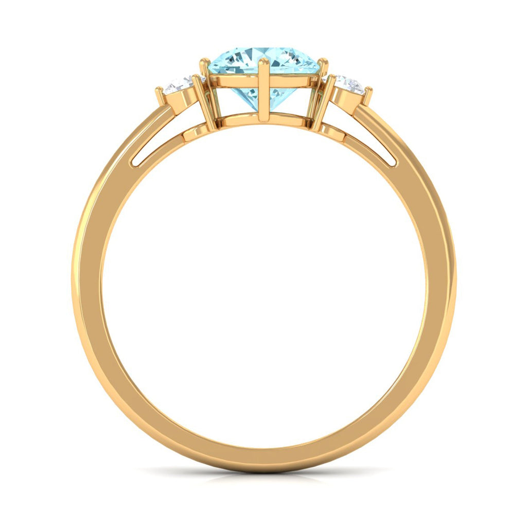 Aquamarine Three Stone Ring – Minimal Engagement Ring with Diamond Accent