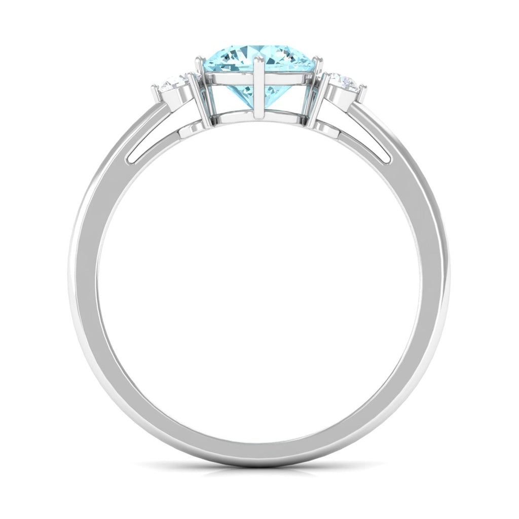 Aquamarine Three Stone Ring – Minimal Engagement Ring with Diamond Accent