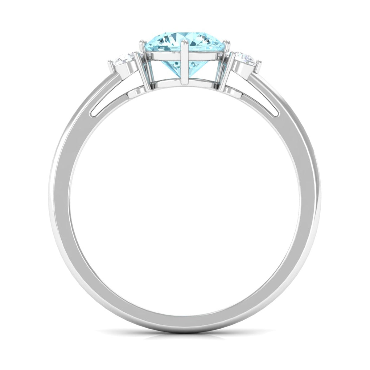 Aquamarine Three Stone Ring – Minimal Engagement Ring with Diamond Accent