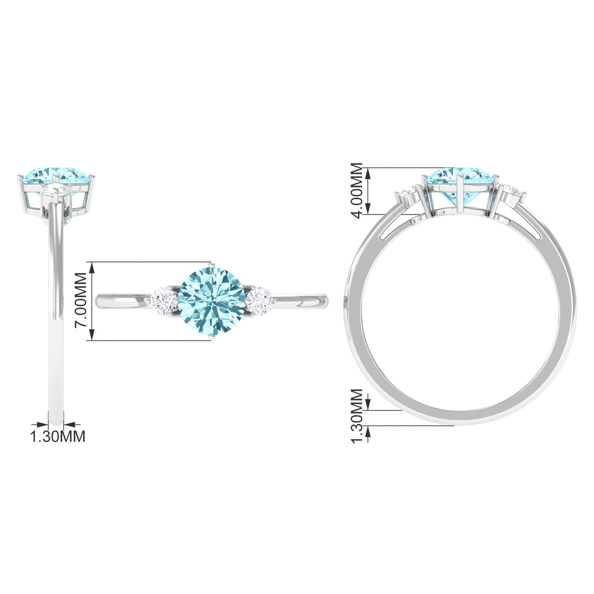 Aquamarine Three Stone Ring – Minimal Engagement Ring with Diamond Accent