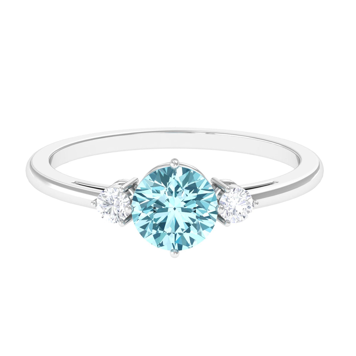 Aquamarine Three Stone Ring – Minimal Engagement Ring with Diamond Accent