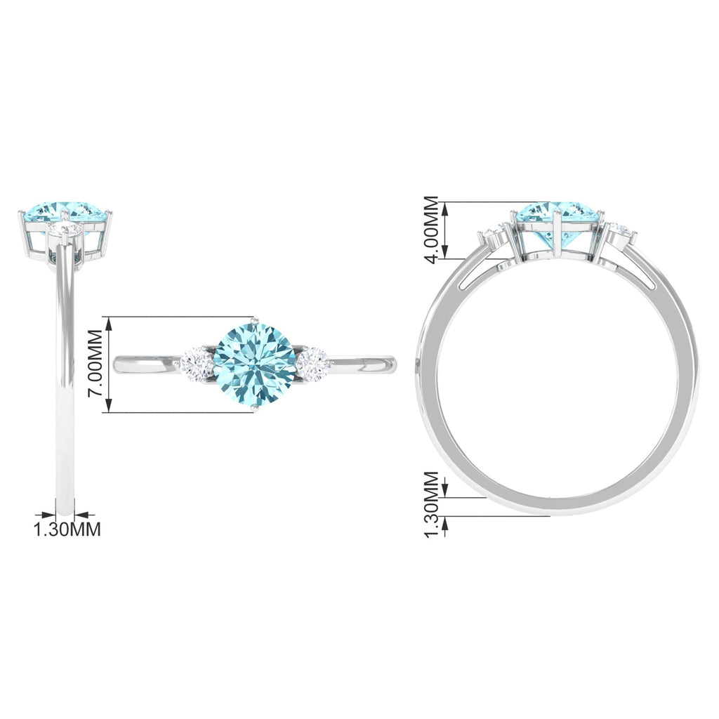Aquamarine Three Stone Ring – Minimal Engagement Ring with Diamond Accent