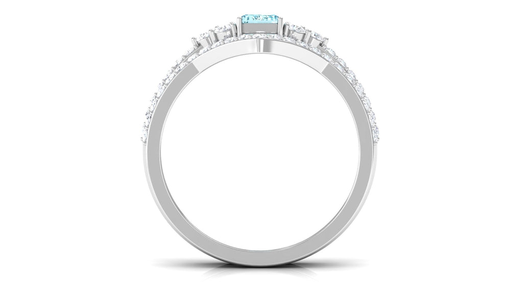 Aquamarine Wedding Ring – Emerald Cut Blue Gemstone with Round Cut Diamonds