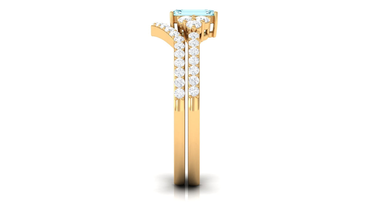 Aquamarine Wedding Ring – Emerald Cut Blue Gemstone with Round Cut Diamonds