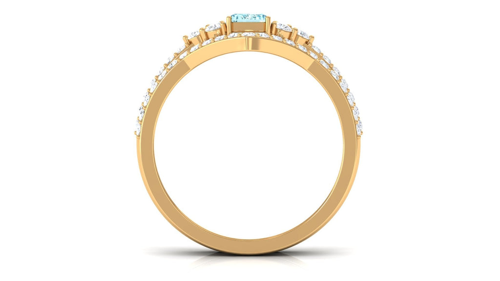 Aquamarine Wedding Ring – Emerald Cut Blue Gemstone with Round Cut Diamonds