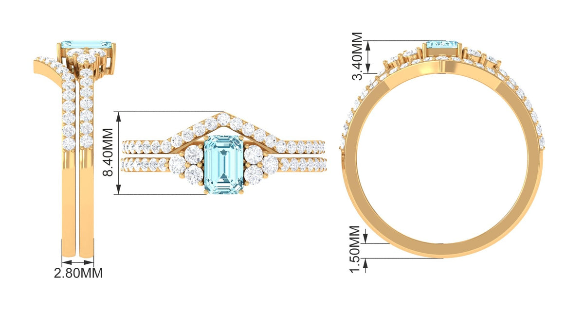 Aquamarine Wedding Ring – Emerald Cut Blue Gemstone with Round Cut Diamonds