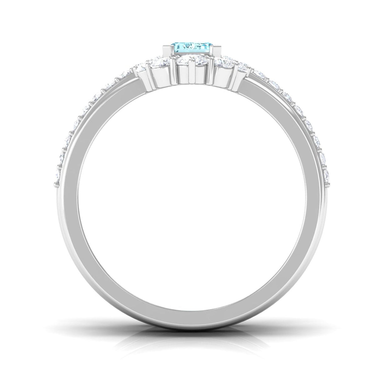 Aquamarine Wedding Ring Set – Emerald Cut Trio with Diamond Accents & Matching Enhancer Bands