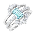 Aquamarine Wedding Ring Set – Emerald Cut Trio with Diamond Accents & Matching Enhancer Bands